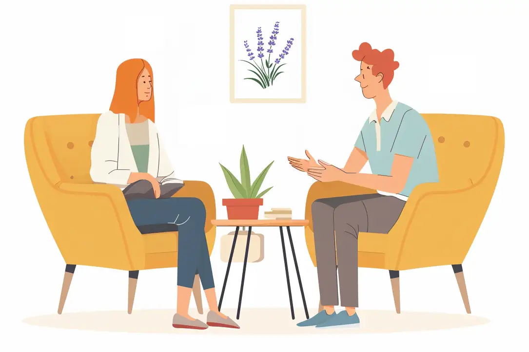 Illustration depicting counselor with a person needing help.